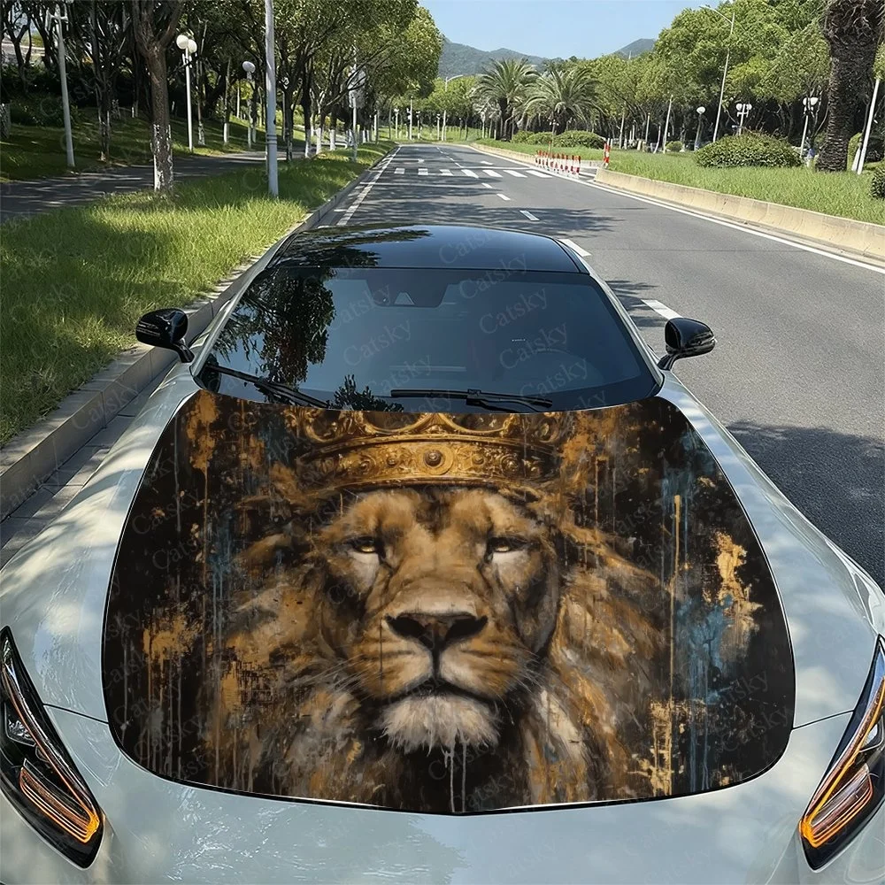 Autocollant de capot de voiture Dignity Lion, bâton auto-étanche en PVC, accessoires extérieurs automobiles frappants, décoration, cadeau de protection pour amoureux de voiture