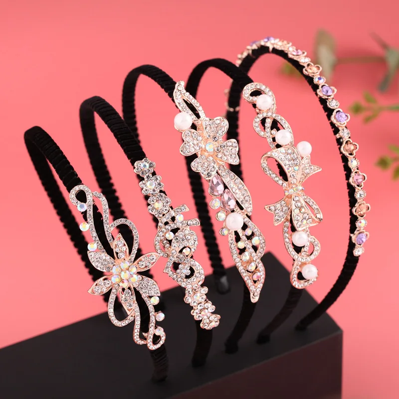 Korean Version of Rhinestone Headband New Non-slip Pearl Headband Pressure Hair Ring Hairpin Women's Bangs Clip Hair Accessories