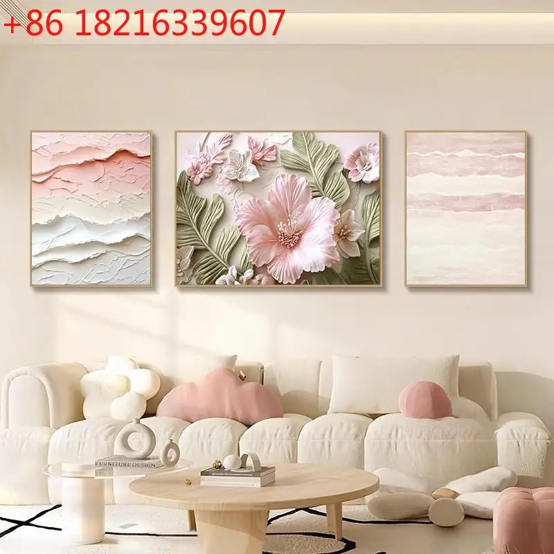 

Decorative painting simple texture floral triptych hanging painting high art sofa background wall mural