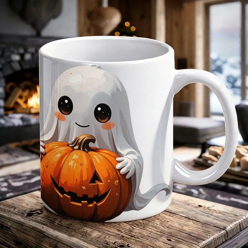 

Cute Ghost Holding Pumpkin Ceramic Mug with Handle, Creative Coffee Mug, Milk Cup, Office Tea Cup, Drinking Cup, Fade-Resistant