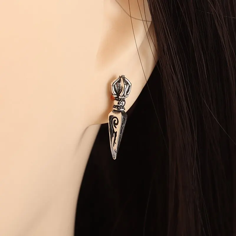 Retro Dorje Phurba Dagger Earrings Vajra Pestle Earrings Female Punk Trend Jewelry Hypoallergenic Accessories