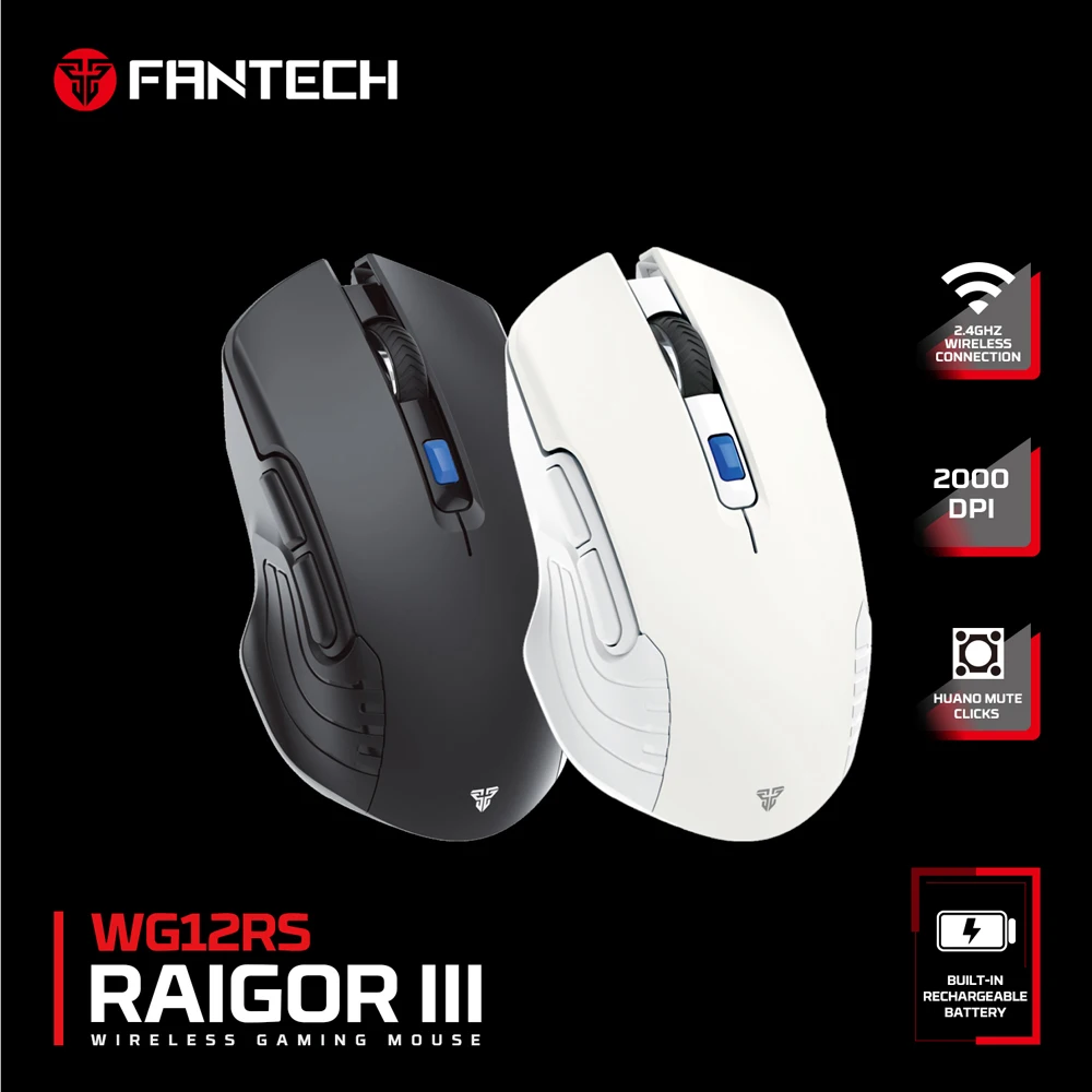 Fantech RAIGOR III WG12RS Wireless Office Mouse Silent 720 Hours of Use Sweatproof Coating Mice 10M 2.4Ghz Optical Mouse