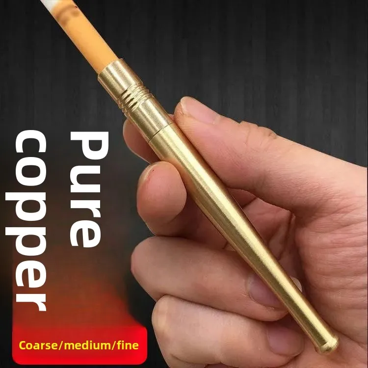 Classic Pure Copper Long Smoke Mouthpiece For Coarse Medium Fine Metal Smoking filter Recyclable Pipes for Smoking Reduce Tar