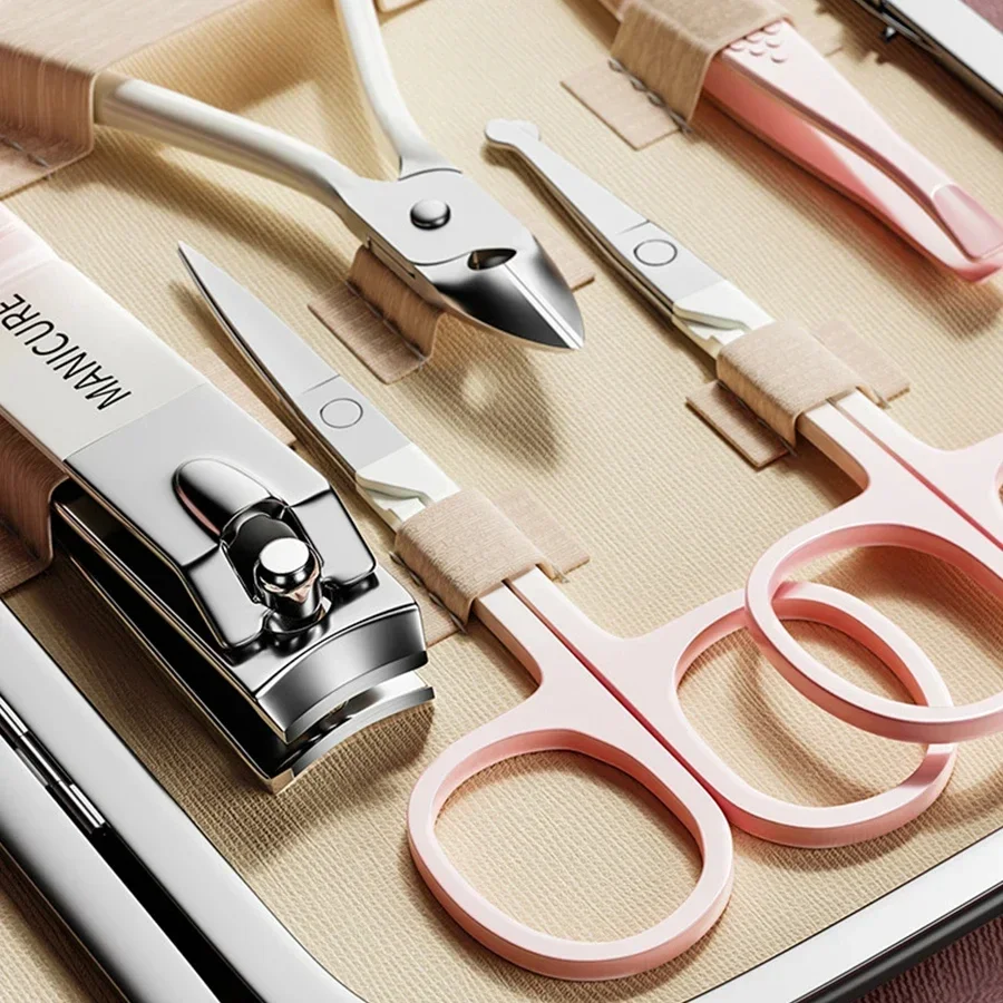 Kit de manicure de alta qualidade, conjunto de manicure de aço inoxidável com gradiente de reparo de pés, ferramentas de cuidados pessoais, conjunto completo de presente de natal