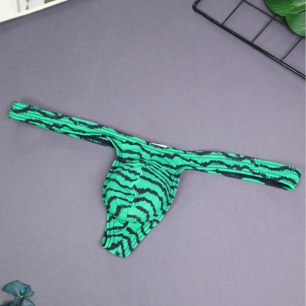 Breathable Low Waist Tiger Stripe Thong Lingerie Bulge Pouch Men Briefs Elastic Ice Silk Underwear Gifts