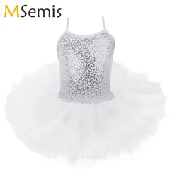 Kid Girls Shiny Sequined Tutu Dress Ballerina Dancewear Clothing Gymnastics Leotard Dress Professional Ballerina Dancing Costume