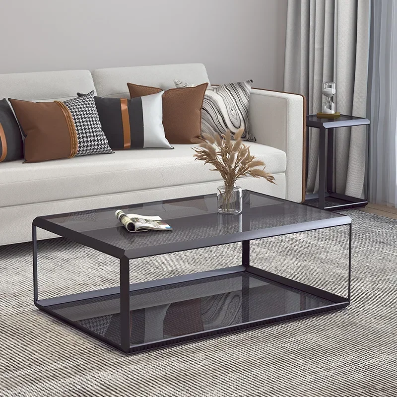 Minimal coffee table Italian stainless steel double-layer table rectangular table electroplated titanium brushed corne
