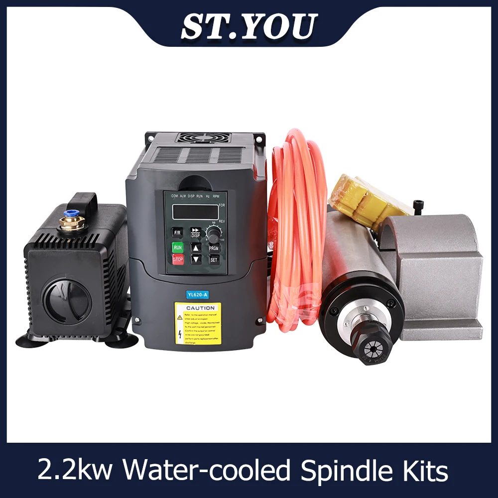 CNC Spindle Kit 1.5KW Water Cooled Spindle CNC Spindle 1.5kw+Inverter +Spindle Mount 65mm+Water Pump+13pcs Collet for CNC Router