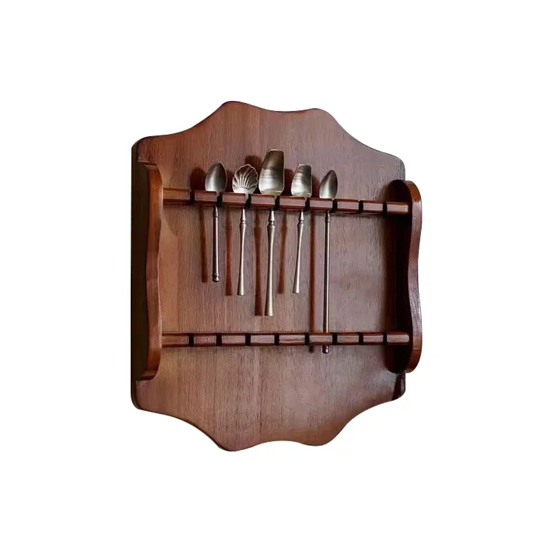 Antique Wall-Mounted Cutlery Storage Solid Wood Retro Spoon Display Rack for Dining Room Kitchen Knife Fork Spoon Organizer