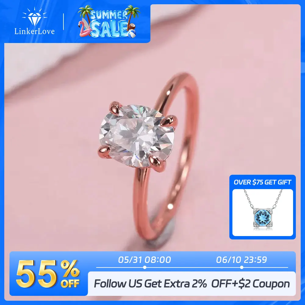

LinkerLove 1/2ct Oval Cut Moissanite Engagement Ring 925 Sterling Silver for Women Gold Plated Diamond Promise Ring Fine Jewelry