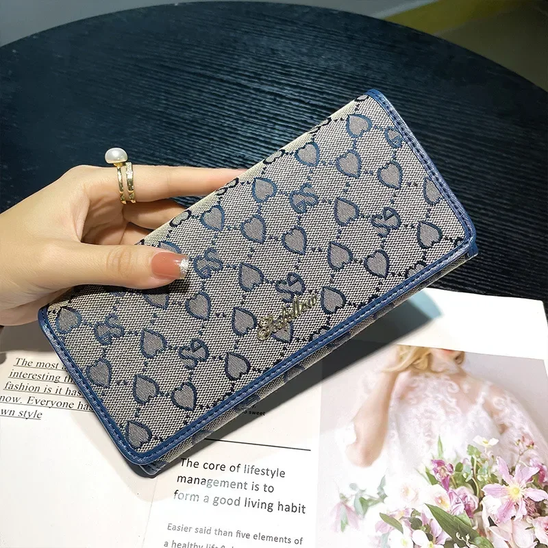 

Women's Long Genuine Cow Leather + Canvas Luxury Wallet Large-capacity Purse Phone Handbag Card Holder Clutch Money Clip 7Z
