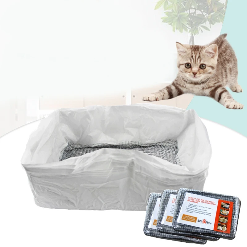 Cat Litter Bags Liners 10Pcs Drawstring Sifting Cat Litter Bags with Filter Net Reusable Litter Box Liners Thick Cat Litter Bags