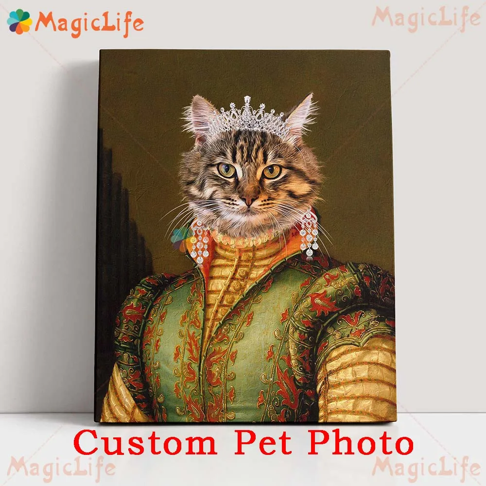 

Custom Cat Portrait Poster Pet Animals Dog Princess Wall Art Canvas Painting Wall Pictures For Living Room Decor Gift Unframed