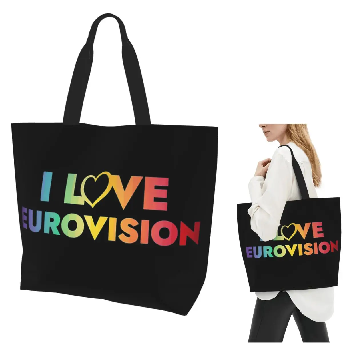 

Сумка-тоут для покупок I Love Eurovision, холщовая сумка на плечо большой вместимости, продуктовая сумка для покупок для женщин