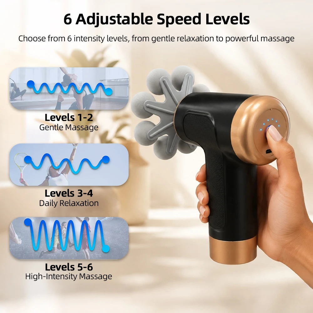 2-in-1 Long&Short Handle Fascia Gun Cordless Deep Tissue Massage Gun 9 Heads Powerful Percussion Massager for Muscle Relaxation view 5