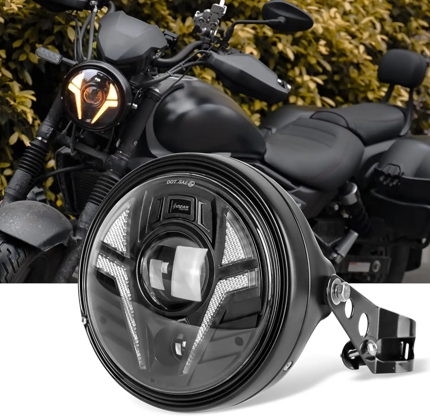 7inch Led Round Motorcycle Headlight with Light Housing and Mounting Bracket, Drl and Ultra-Bright Low Beam and High Beam Suitable for Most Motorcycles