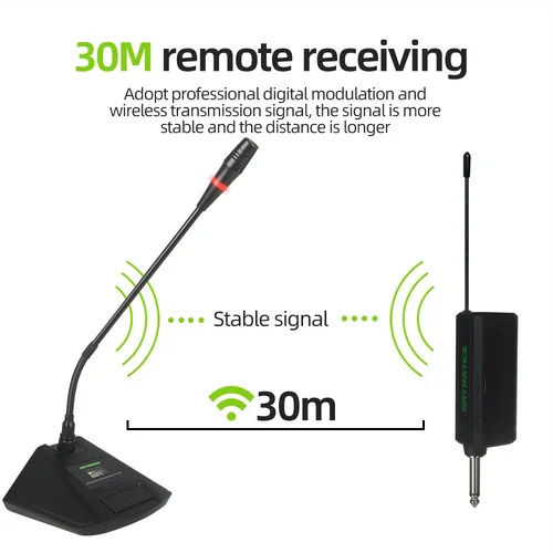 Imagen 2 del producto RAYHAYES micrófono condensador de cuello de cisne de escritorio conferencia reuniones de escritorio aula micrófono inalámbrico UHF de 42cm