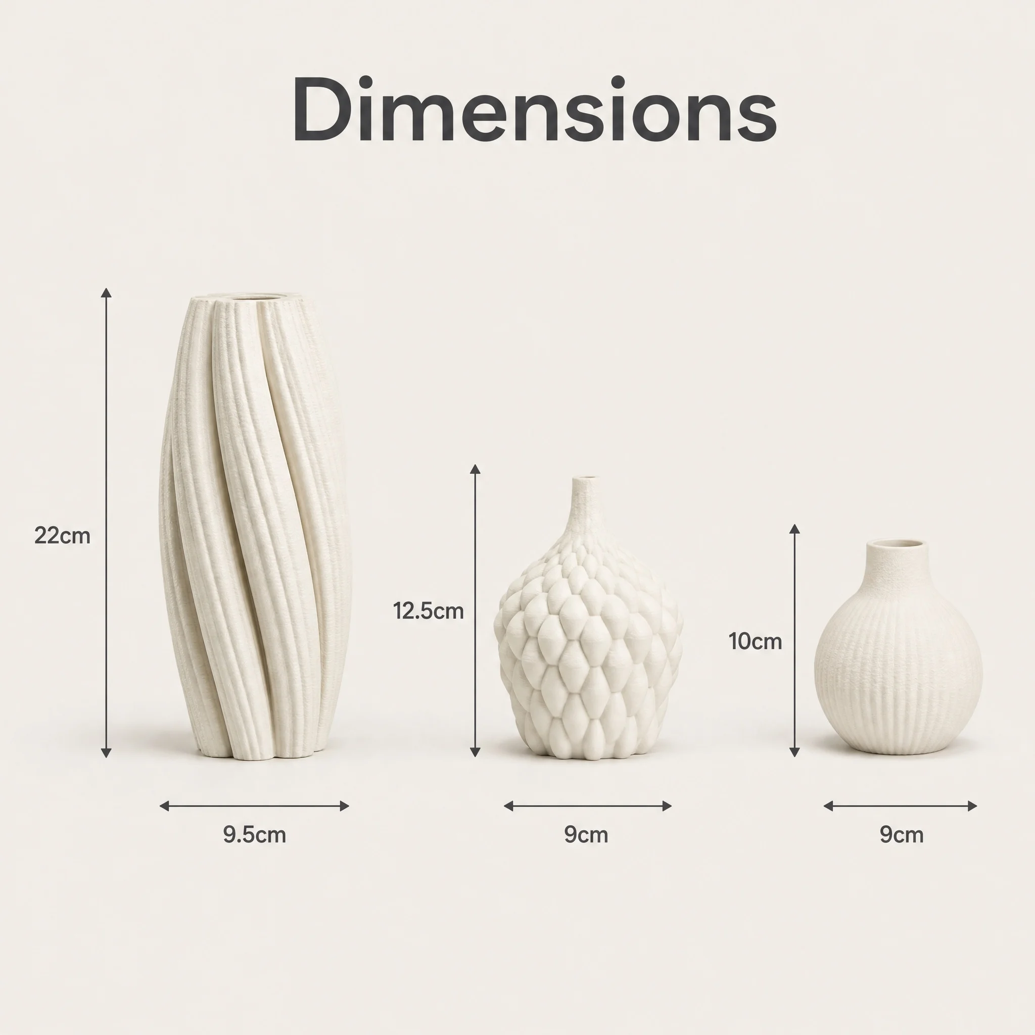 3-Piece 3D Printed Three-Dimensional Textured Matte Pla Plastic Decorative Vase Set, a Modern Minimalist Nordic Vase for Desktop