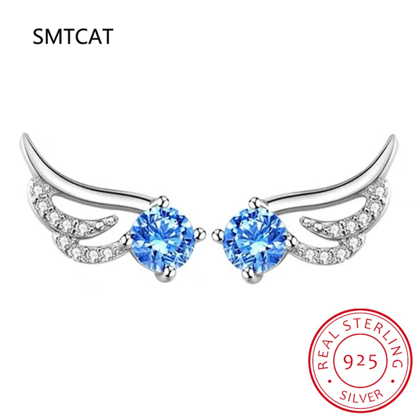 جولة الطبيعية الأزرق توباز 925 فضة أجنحة زاوية قرط الاذن المرصع للنساء بيان الأحجار الكريمة والمجوهرات Brincos de Prata #2