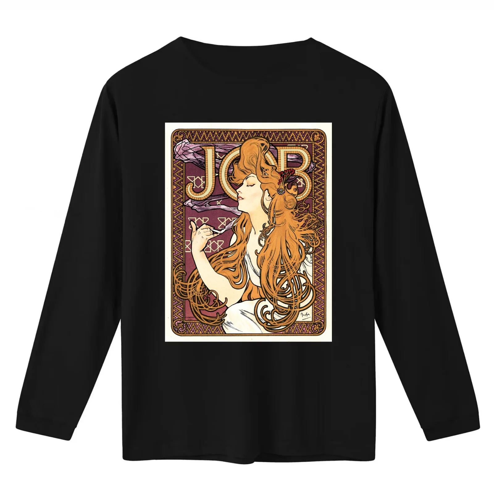 JOB Cigarette Paper 1896 Advertisement Alphonse Mucha Art Nouveau T-Shirt Summer Casual Cotton Tee Oversized Streetwear Tops