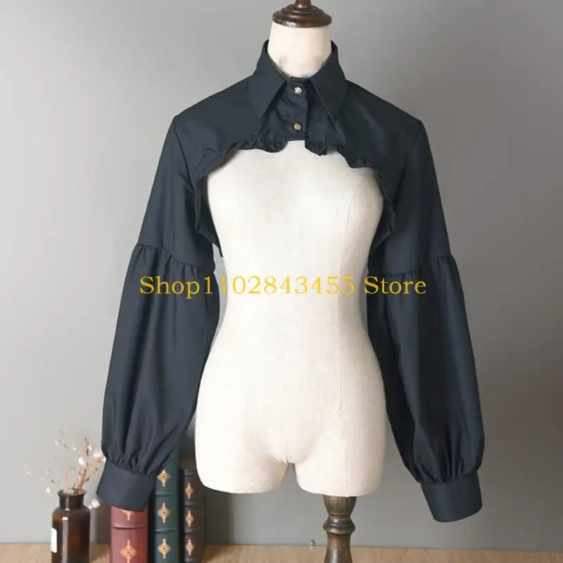 49MC Puff Long Sleeve Detachable Dickey Blouse Retro False Collar Half Shirt Crop Top