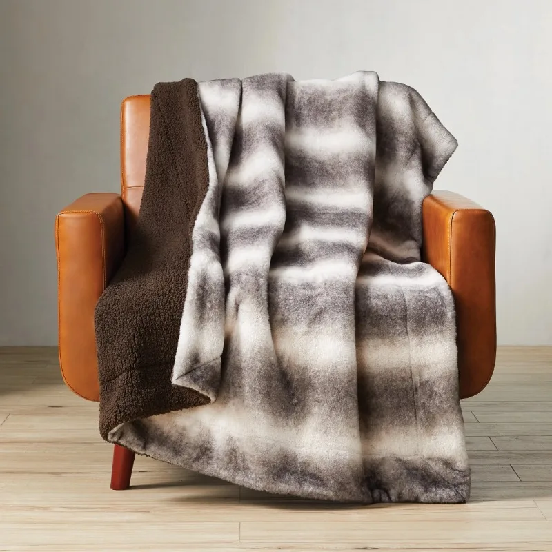 

Wolf Brown Faux Fur and Sherpa Throw Blanket, Standard Throw