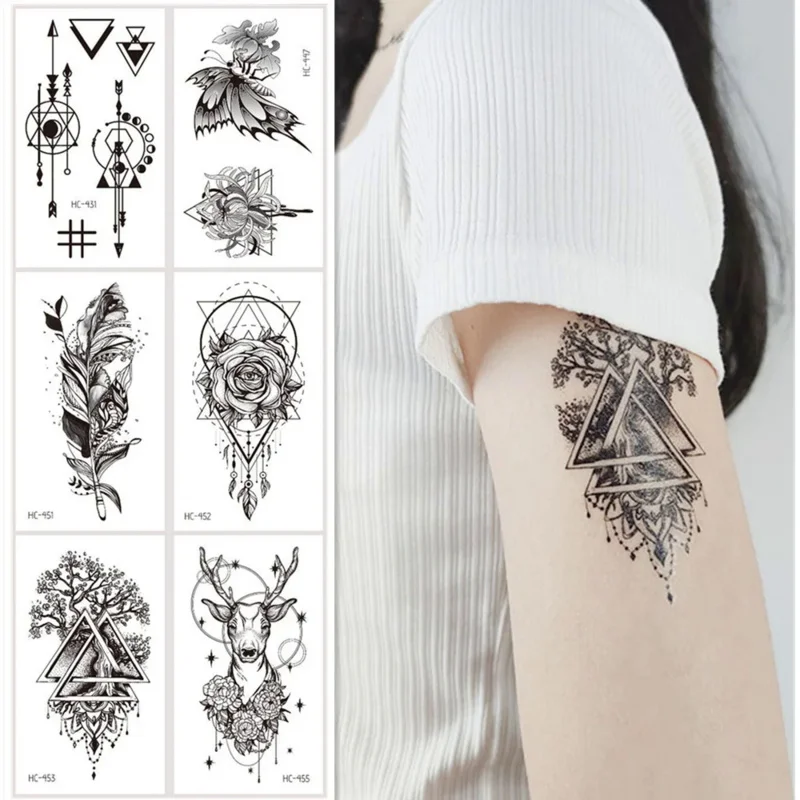 

5Pcs/Set Black Pattern Temporary Tattoo Arm Stickers Waterproof Disposable Body Art Makeup Small Size tatouage temporaire