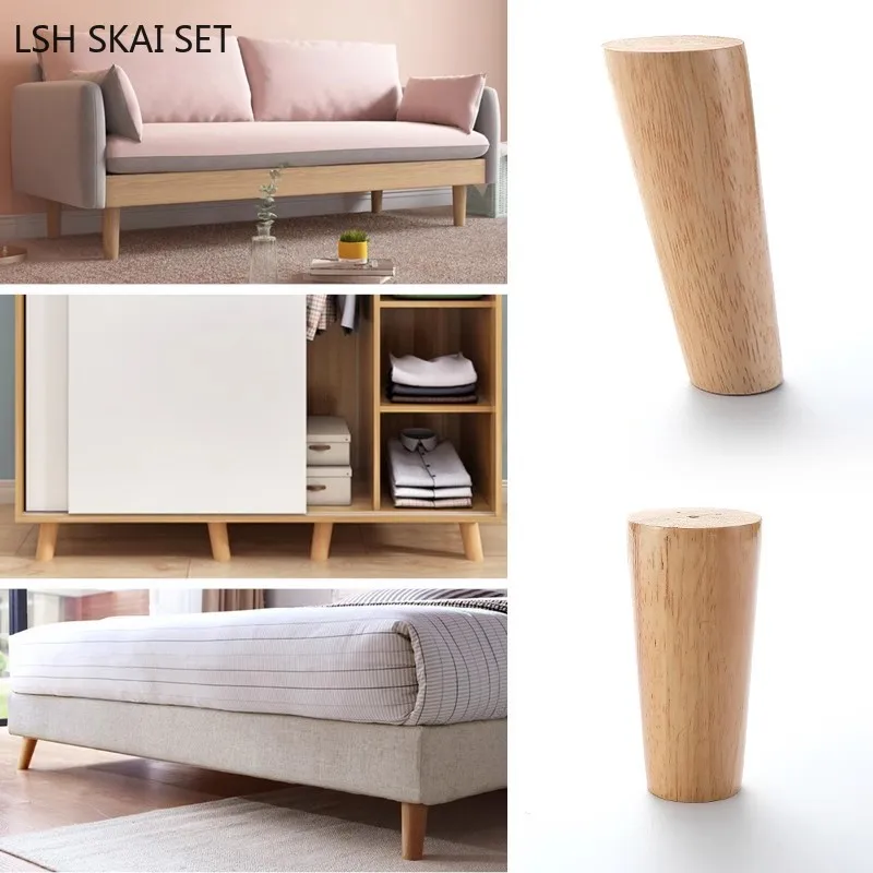 4Pcs Solid Wood Furniture Legs Height 6-20cm,Cone Shape Sofa Bed Chair and Cabinet Table Leg Pads Furniture Leveler Replacement