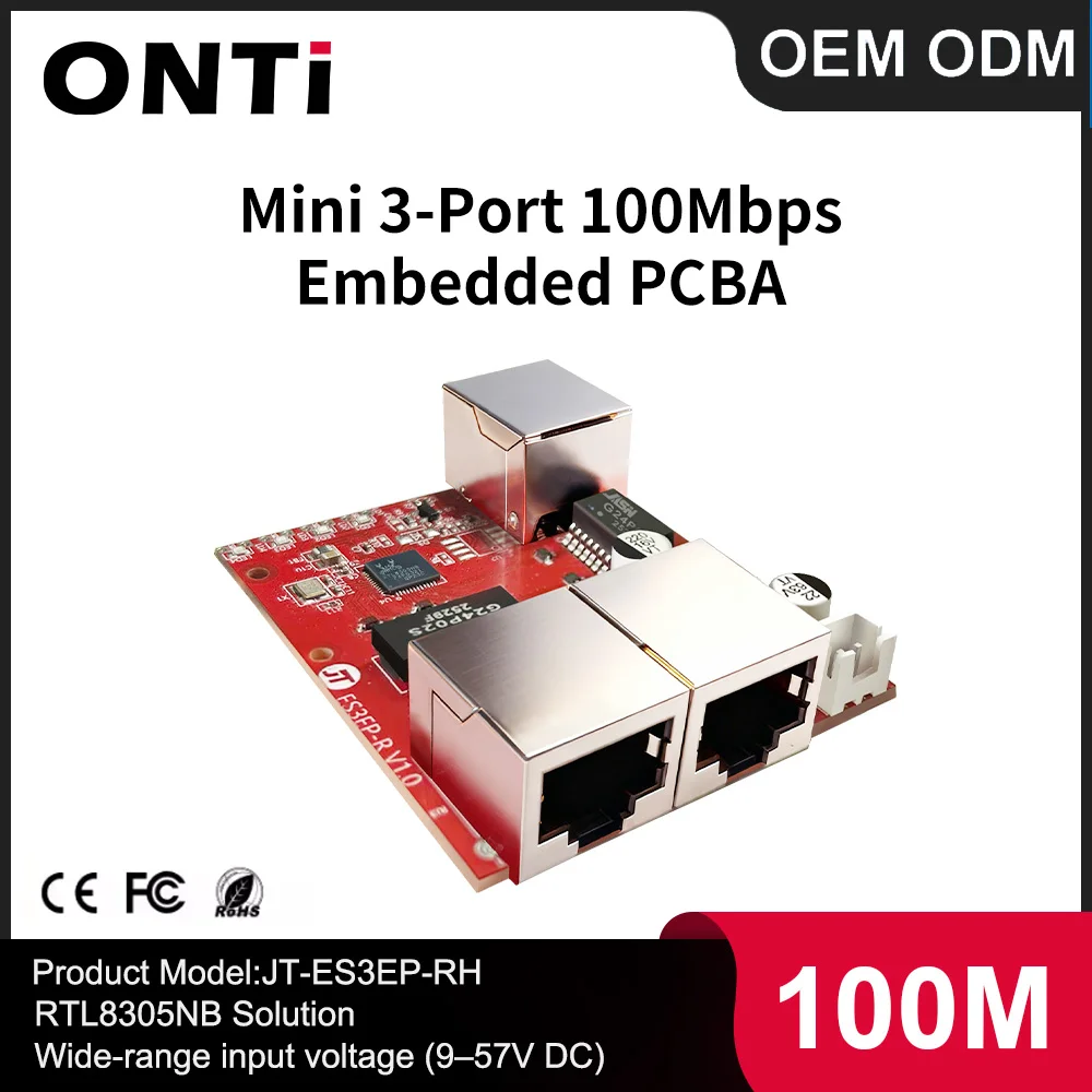 ONTi Mini 3/5 Ports 10/100Mbps Gigabit Ethernet Switch PCBA for Embedded Integrated Module 9-57V DC Wide-Range Input