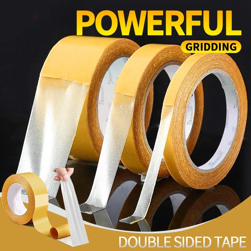 Strong Fixation Double Sided Cloth Base Tape Yellow Mesh Grid Waterproof Traceless High Viscosity Carpet Adhesive Household Tool