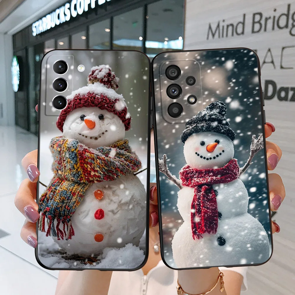 Black Tpu Case For Samsung Galaxy A03 SM-A035 A03 Core A03S A13 A23 LTE A33 A53 A73 4G 5G winter snowman art