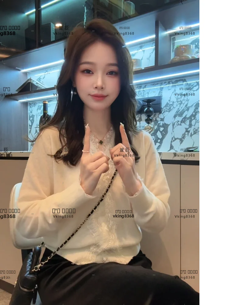 

Женский шерстяной свитер Xuanxuanchen с кружевной отделкой, приталенный, с длинными рукавами, тонкая модель, весна 2026, для электронной коммерции