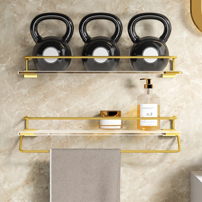 Luxury Bathroom Shelf With Towel Holder Acrylic Shampoo Storage Racks No-drilling Bathroom Holder Bathroom Organizer Shelves