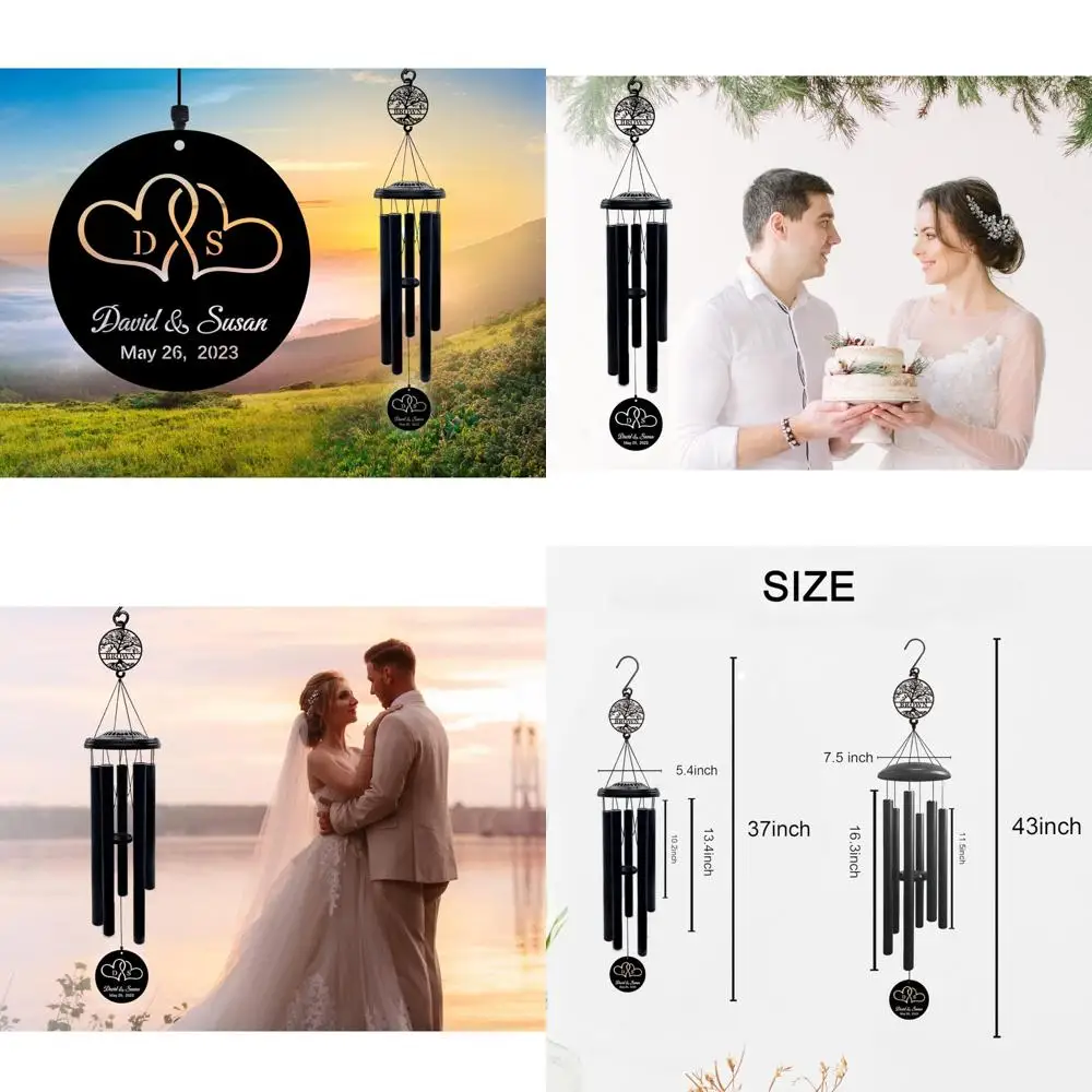 personalized initial hearts love wind chime gift for couple, wedding gift, anniversary couple gift,gift for couple, personalized