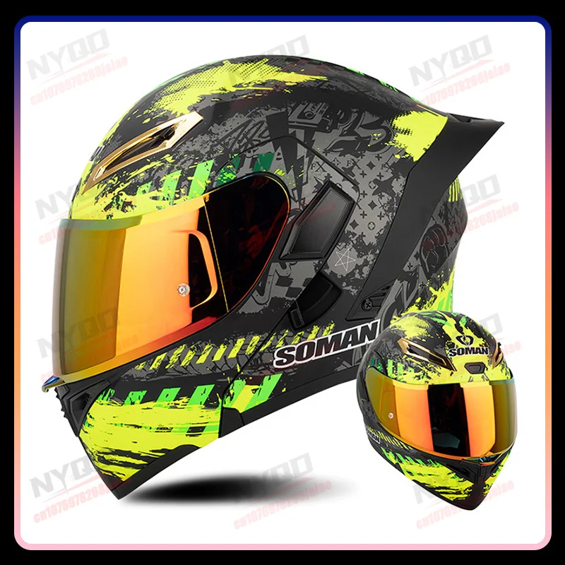 Motorcycle Riding Helmet, Men's and Women's Full Face Helmet, Color Dual Lens Flip DOT Helmet, Available in Multiple Colors