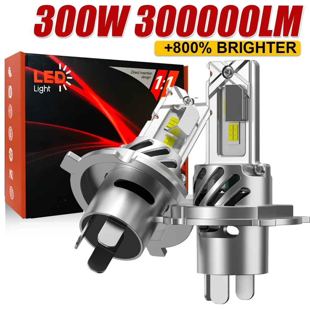 

2Pcs Car H4 LED Headlight Bulb Mini Turbo LED High Low Beam 300W 300000LM For Car Headlamp Auto Head Lamp H4 12V 6500K White