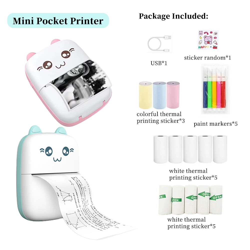 

MINI Portable Thermal Printer Wireless Memo Label Machine 200dpi Bluetooth Inkless Pocket Imprimante Phone Notes Printing Paper