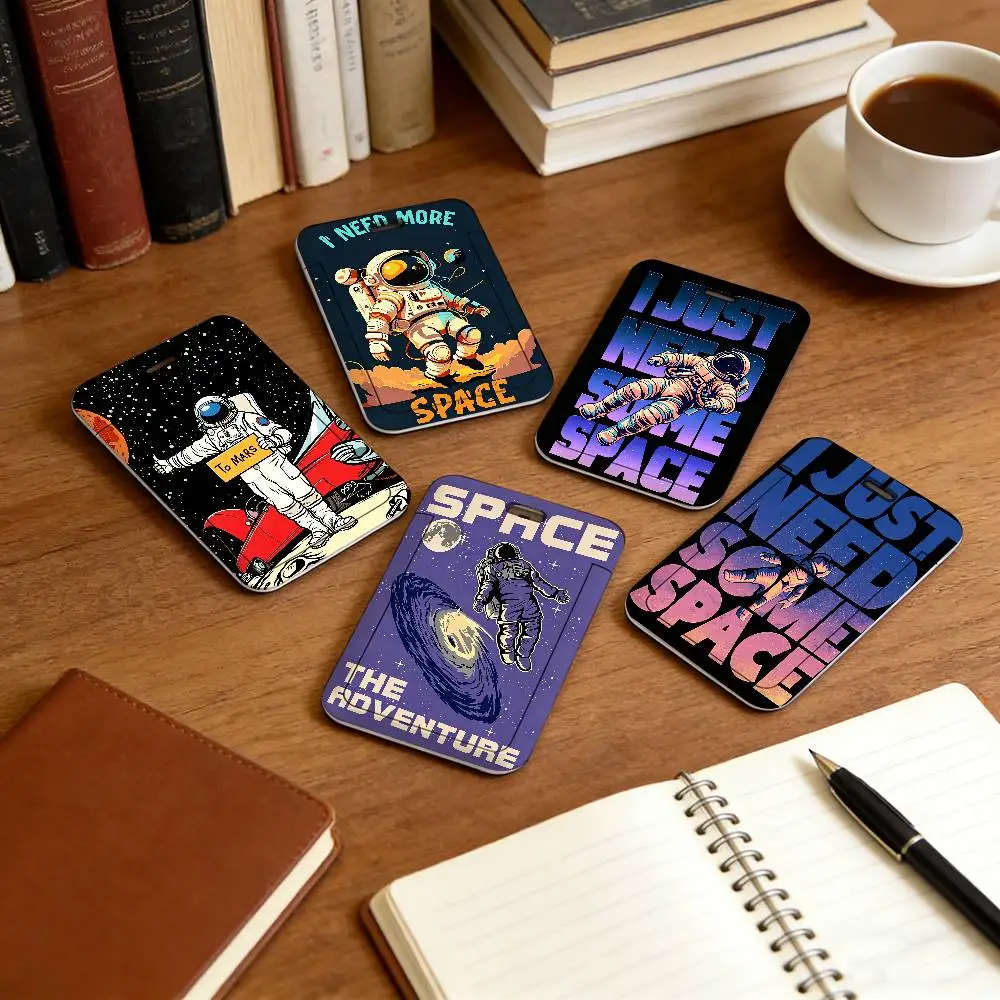 Cartoon Cool Astronaut Lanyard Pull Back Clip Holder and Card Holder Rotating Back ID Card Family Gift