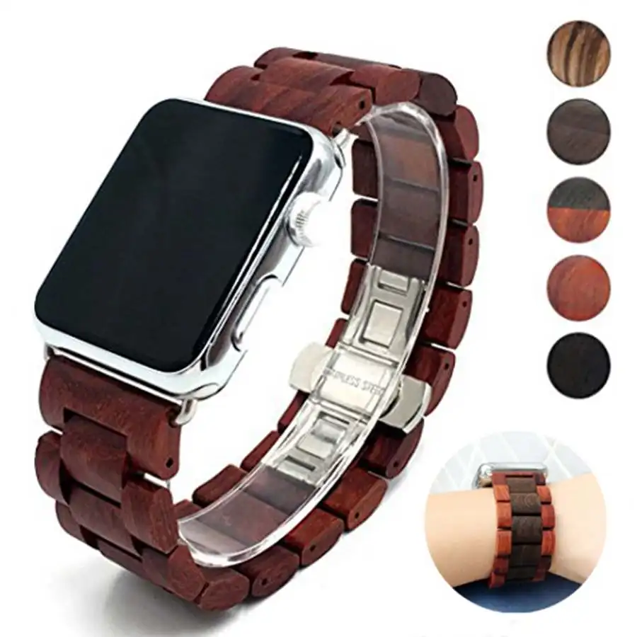 

Luxury Wooden strap Apple Watch Strap 49mm 44mm 40mm iWatch strap 42mm 38mm Metal Bow Buckle Strap Apple Watch Series 6 5 4 3 Se