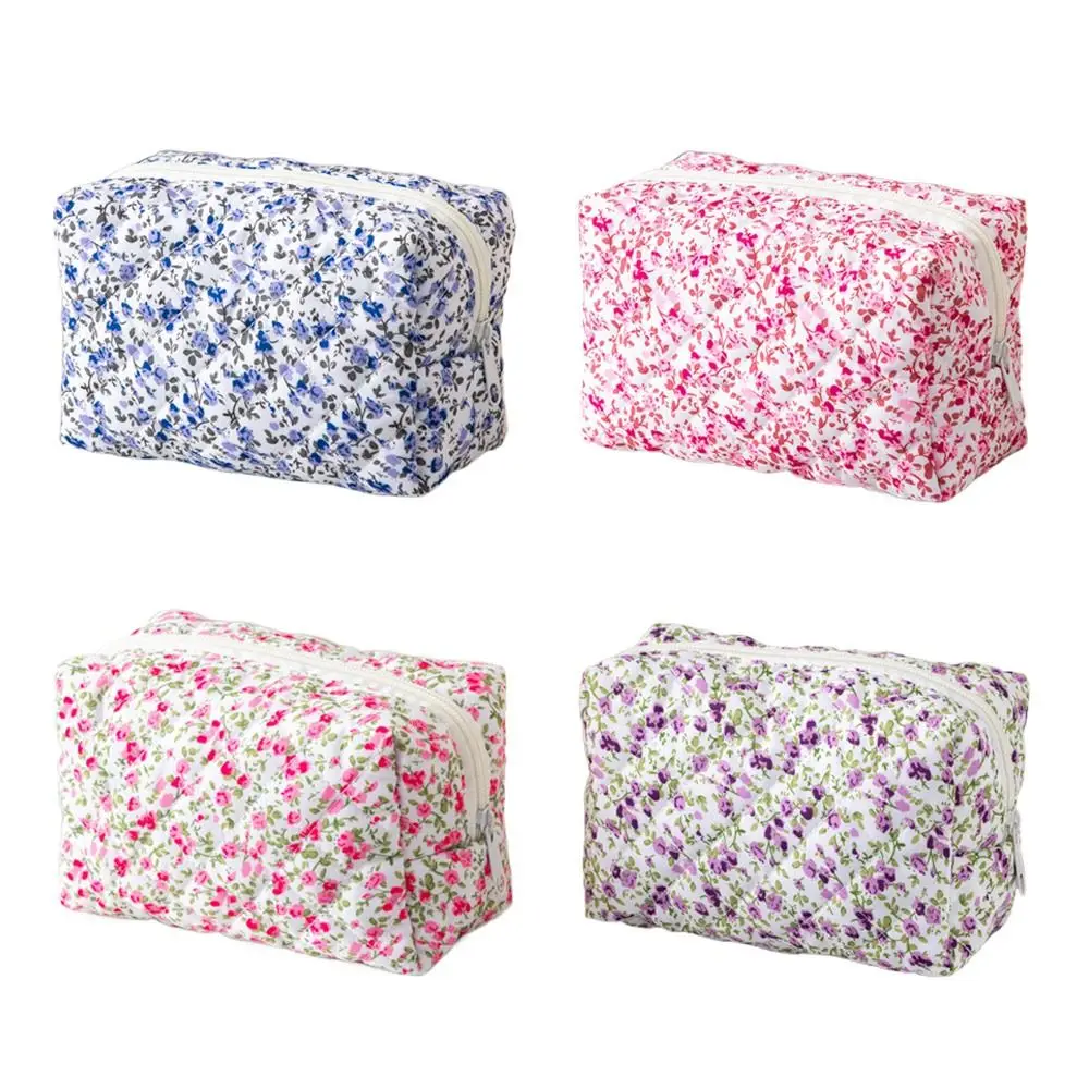 Bolsa de maquiagem com estampa floral de toque macio, grande capacidade, multifuncional, bolsa de higiene pessoal, armazenamento portátil, viagem em casa