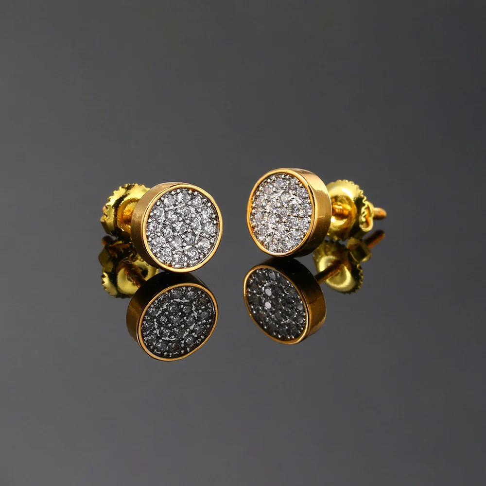 Screw Stud Earrings For Men Iced Out AAA+ Shiny Cubic Zirconia Stone Rock Hip Hop Earrings hippie Homme Jewelry Male Gift OHE160 view 5