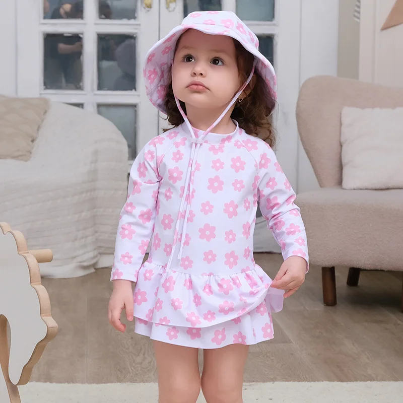 2026 Children's Swimsuit, Girls' One-piece Long Sleeved Baby Sunscreen, Quick Drying Swimsuit for Children and Girls