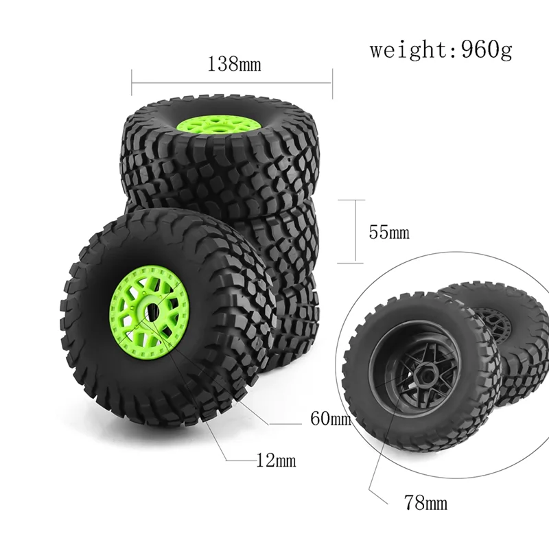 4Pcs 138mm 1/7 Desert Short Course Truck Tire 17mm Wheel Hex for ARRMA Mojave UDR Yikong DF7 RC Car,2