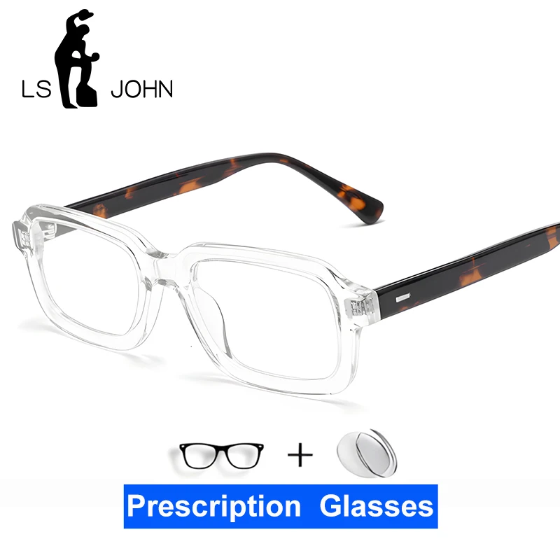 LS JOHN, nuevas gafas de acetato, montura para hombre, marca rectangular, gafas de lectura para miopía, gafas graduadas ópticas de alta calidad para hombre
