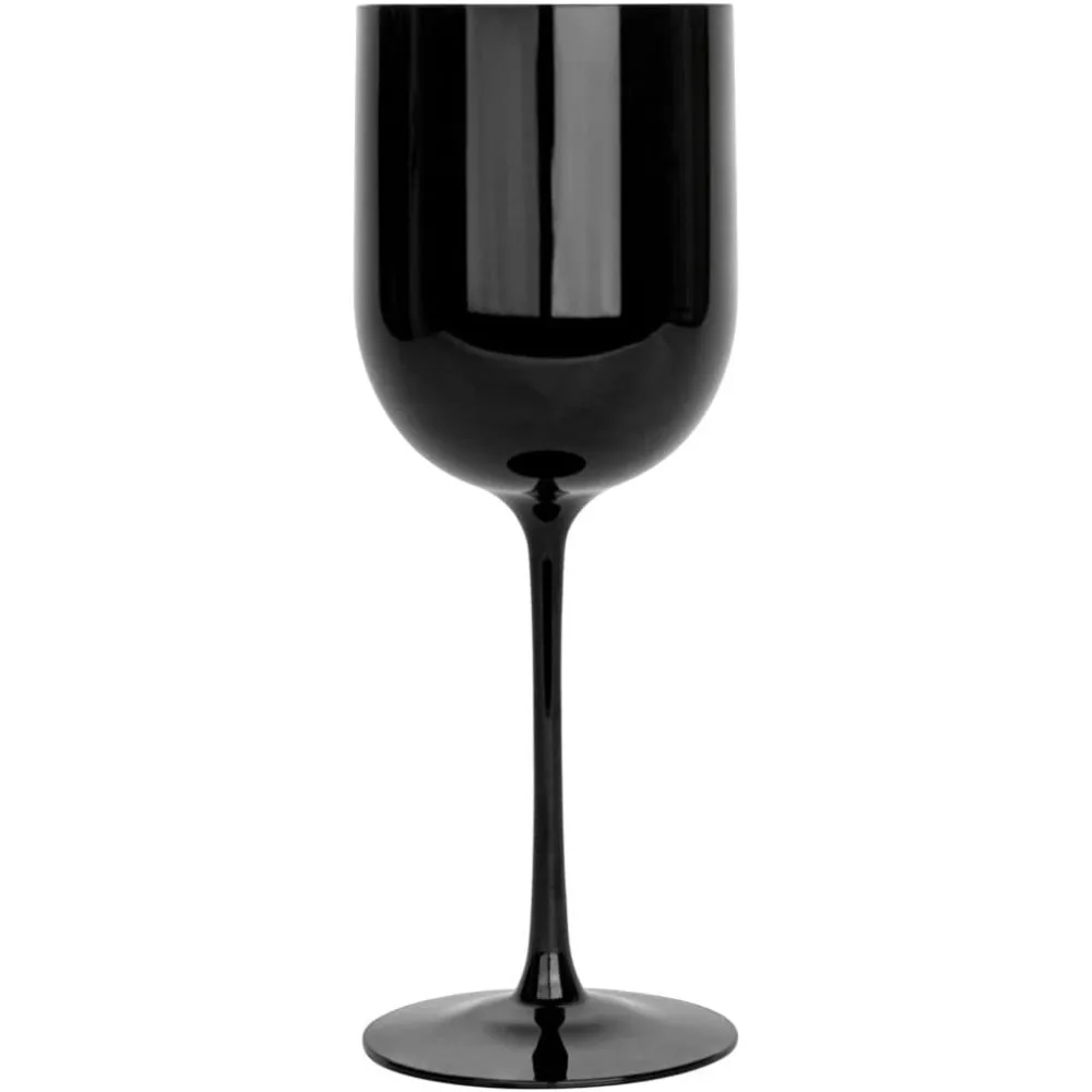 

Black Plastic Wine Glasses - 12 oz Wine Glass with Stem, Disposable Shatterproof Wine Goblets, Reusable, Elegant Drink Cup Tumb