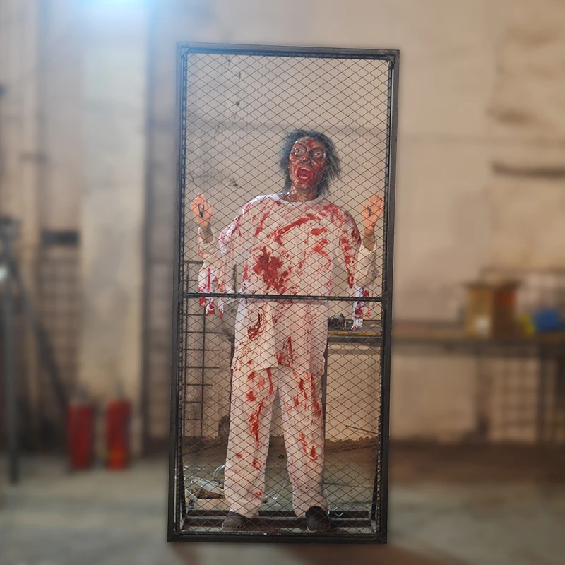 

ATV&UTVFactory Supply Wholesale Female Zombie Behind Fence Horror Animatronic Models Props for Haunted House Use