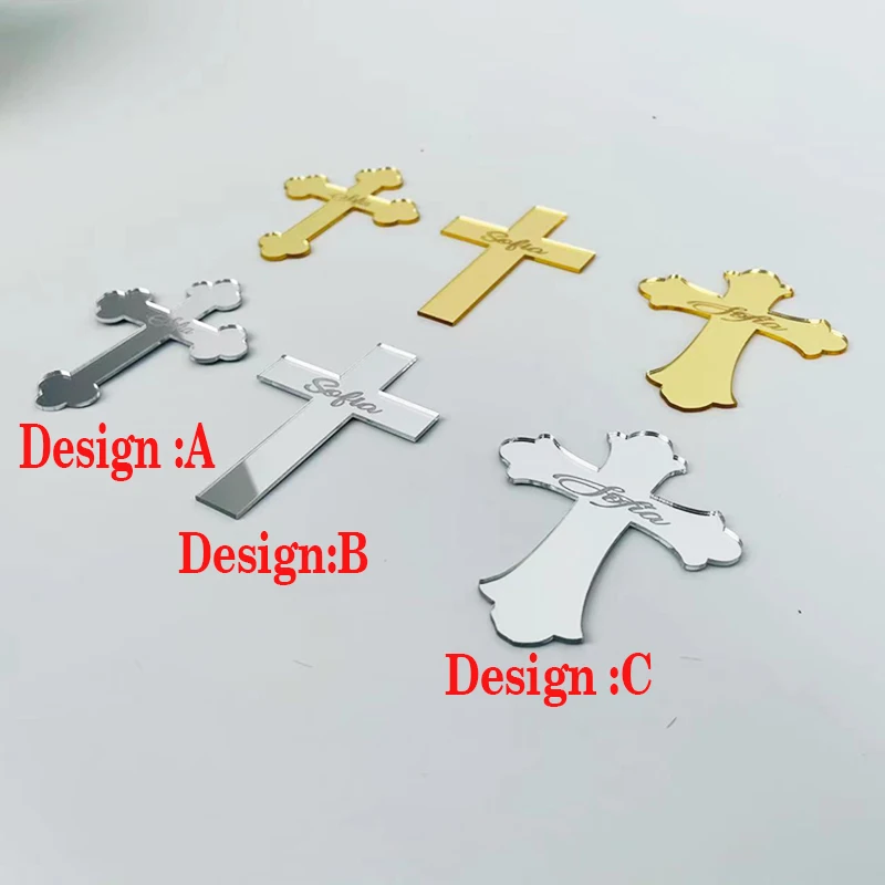 30Pieces Mirror Crosses Party Favors Prayer Personalized Cross Shape Acrylic Sticker Wedding Baptism Party Favors Home Decor