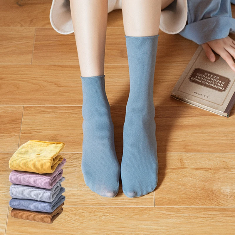 

Women Girls Summer Thin Loose Socks Velvet Soft Breathable Long Socks Solid Color Black White Harajuku High Socks 1/2 Pairs