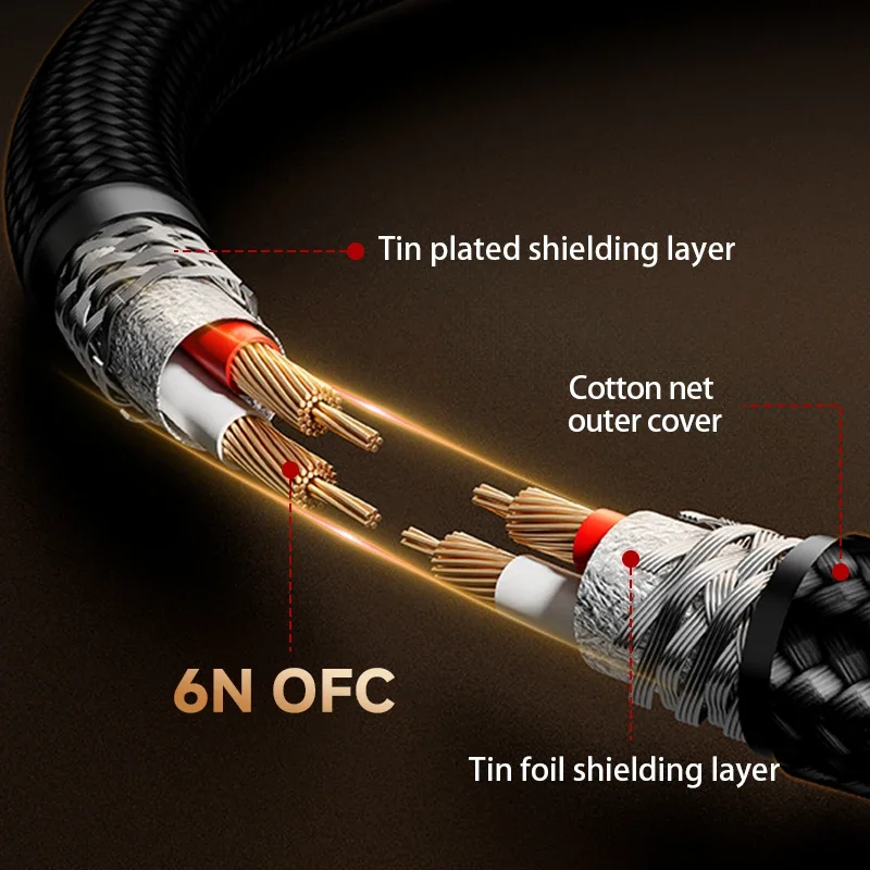 CYKO HIFI 1 زوج ستيريو 6N OFC عالية الأداء قسط 2RCA إلى 2RCA كابل الصوت لمكبر الصوت DVD