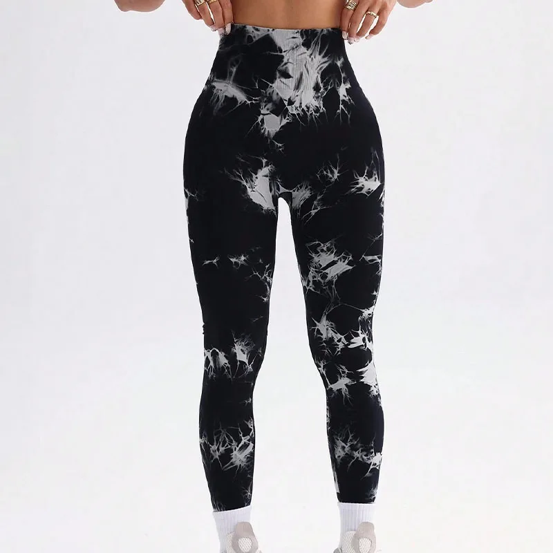 Nuovi leggings tie-dye alla moda per fitness da donna, leggings senza cuciture, vestibilità slim e sollevamento dell'anca, allenamento in palestra, corsa